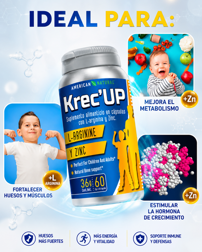 Krec Up 🌿 | Apoya el Crecimiento Saludable en Etapas Clave 📏   ⭐ 4.9 |+8  Reseñas  🌿 Complemento nutricional con L-Arginina y Zinc para apoyar el desarrollo  🔥 Más de 1.000 pedidos entregados en Colombia 📦 Alta demanda en las últimas semanas