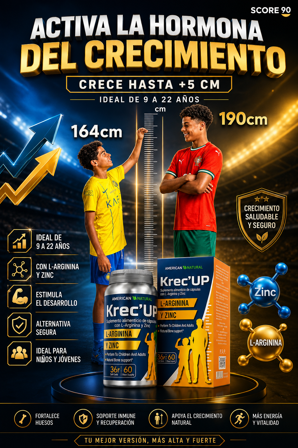 Krec Up 🌿 | Apoya el Crecimiento Saludable en Etapas Clave 📏   ⭐ 4.9 |+8  Reseñas  🌿 Complemento nutricional con L-Arginina y Zinc para apoyar el desarrollo  🔥 Más de 1.000 pedidos entregados en Colombia 📦 Alta demanda en las últimas semanas