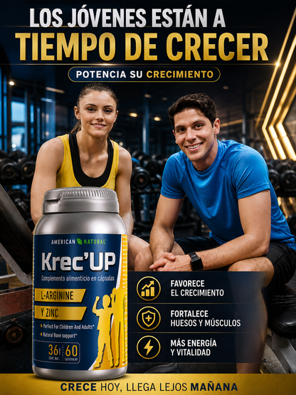 Krec Up 🌿 | Apoya el Crecimiento Saludable en Etapas Clave 📏   ⭐ 4.9 |+8  Reseñas  🌿 Complemento nutricional con L-Arginina y Zinc para apoyar el desarrollo  🔥 Más de 1.000 pedidos entregados en Colombia 📦 Alta demanda en las últimas semanas